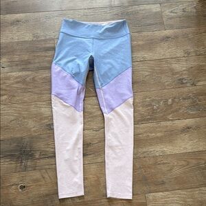 Outdoor Voices Tri-Tone Leggings in Blue, Lavender, and Pink